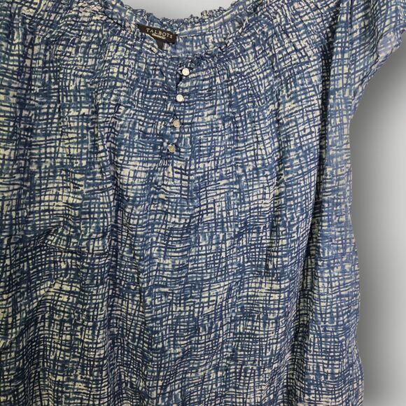 Talbots Blue Abstract Print Cotton Blouse Size Large - Picture 6 of 8